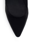 Vista de material cabra sintético en zapatilla negra tipo stiletto para mujer