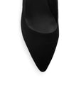 Vista de material buck sintético de zapatilla negra destalonada con tacón ancho de 6cm