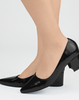 Zapatillas negras charol arrugado para mujer puntales con tacón bajo 5cm