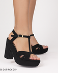 Zapatillas negro para mujer con tacon ancho y pulsera