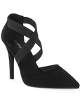 vista diagonal de zapatilla negra buck puntal para mujer