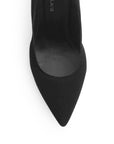 Vista de material buck en zapatilla tipo stiletto para mujer en color negro
