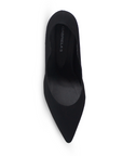 Vista superior de zapatilla negra para mujer con punta fina tipo stiletto