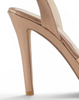 vista trasera de zapatillas oro rosa con tacón alto y plataforma