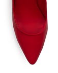Vista de material cabra sintético en zapatilla roja tipo stiletto para mujer