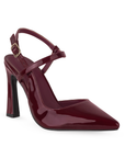Vista diagonal de zapatilla vino puntal para mujer con tacón de 10cm