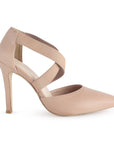Vista lateral de zapatilla maquillaje con tacon delgado para mujer