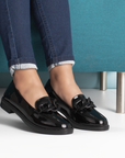 Mocasin Negro Casual Dama Piso Cadena Zapato Elegante Moda 4030075