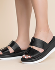 Sandalia Negro Dama Plataforma Baja Herraje Casual Moda Mujer 3201020