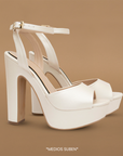 Zapatilla Beige Mujer Tacón Elegante Punta Abierta Casual Pulsera 3660317
