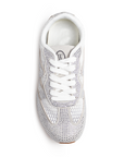 Vista superior en los tenis blanco/gris con punta redonda y brillos decorativos para dama de suela baja 