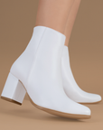 Botines blancos de punta fina para mujer con tacón bloque de 7cm al tobillo