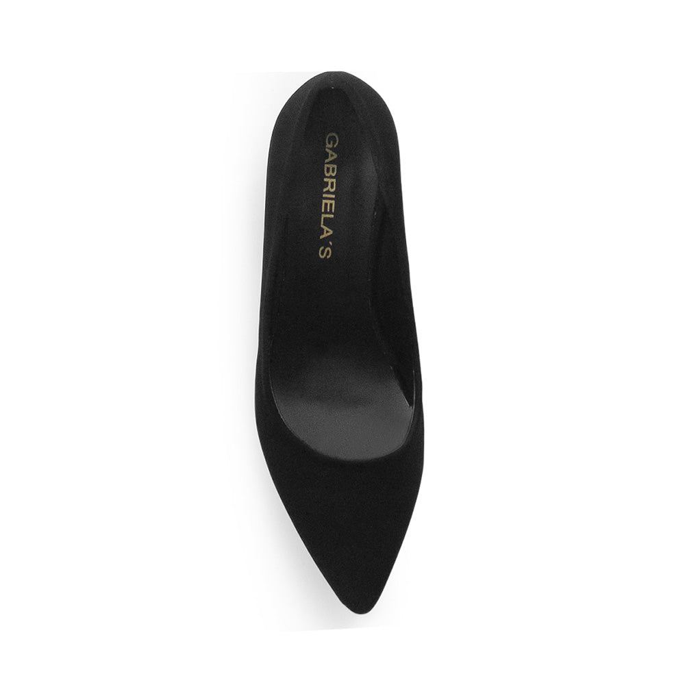 Vista superior de zapatilla negra para mujer con punta cerrada clásica 