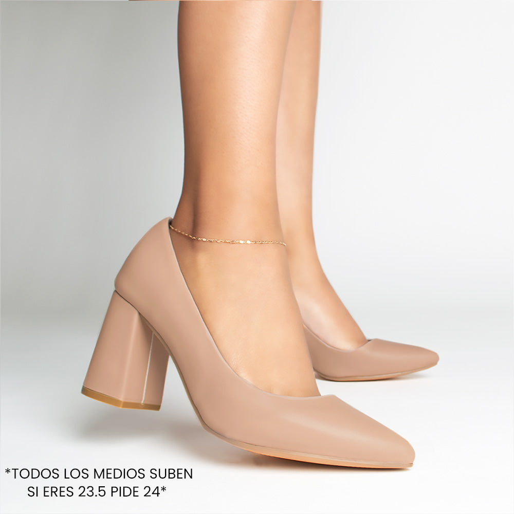 Zapatillas maquillaje para mujer con tacón bloque de 7cm con punta fina clásica 