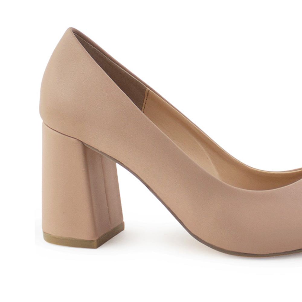 Vista trasera de tacón ancho de 7cm en zapatilla maquillaje para mujer 