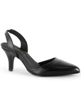 Vista diagonal de las zapatilla negra  destalonada para mujer con tacón medio 8cm y punta fina