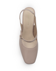 vista superior de zapatillas maquillaje de charol para dama destalonadas con tacón medio 8cm 