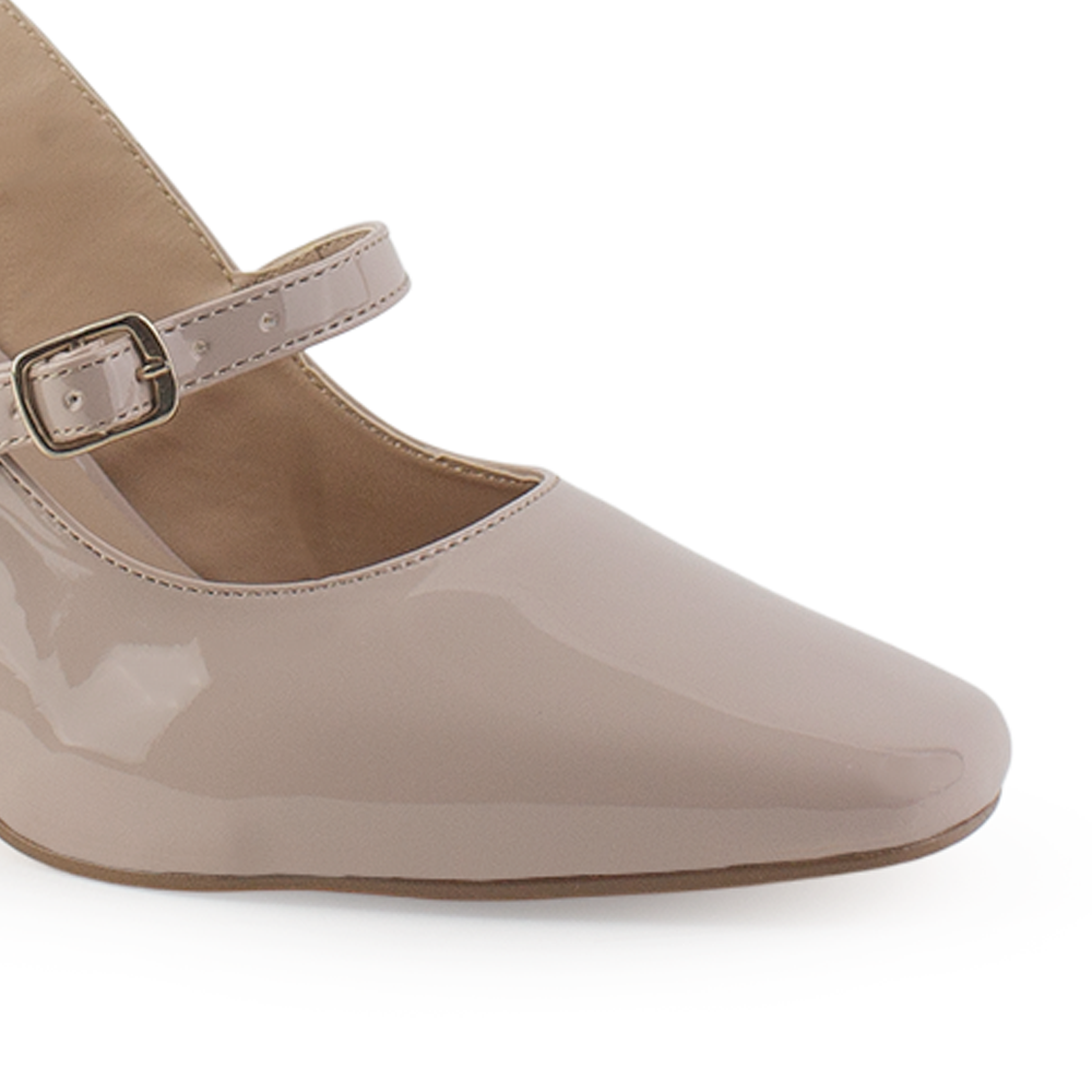 Zapatillas maquillaje destalonadas de charol con tacón ancho y correa ajustable | Mod.2000055