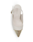 vista superior de las zapatillas beige oro para dama stiletto con ajuste en correa y tacón alto 11cm 