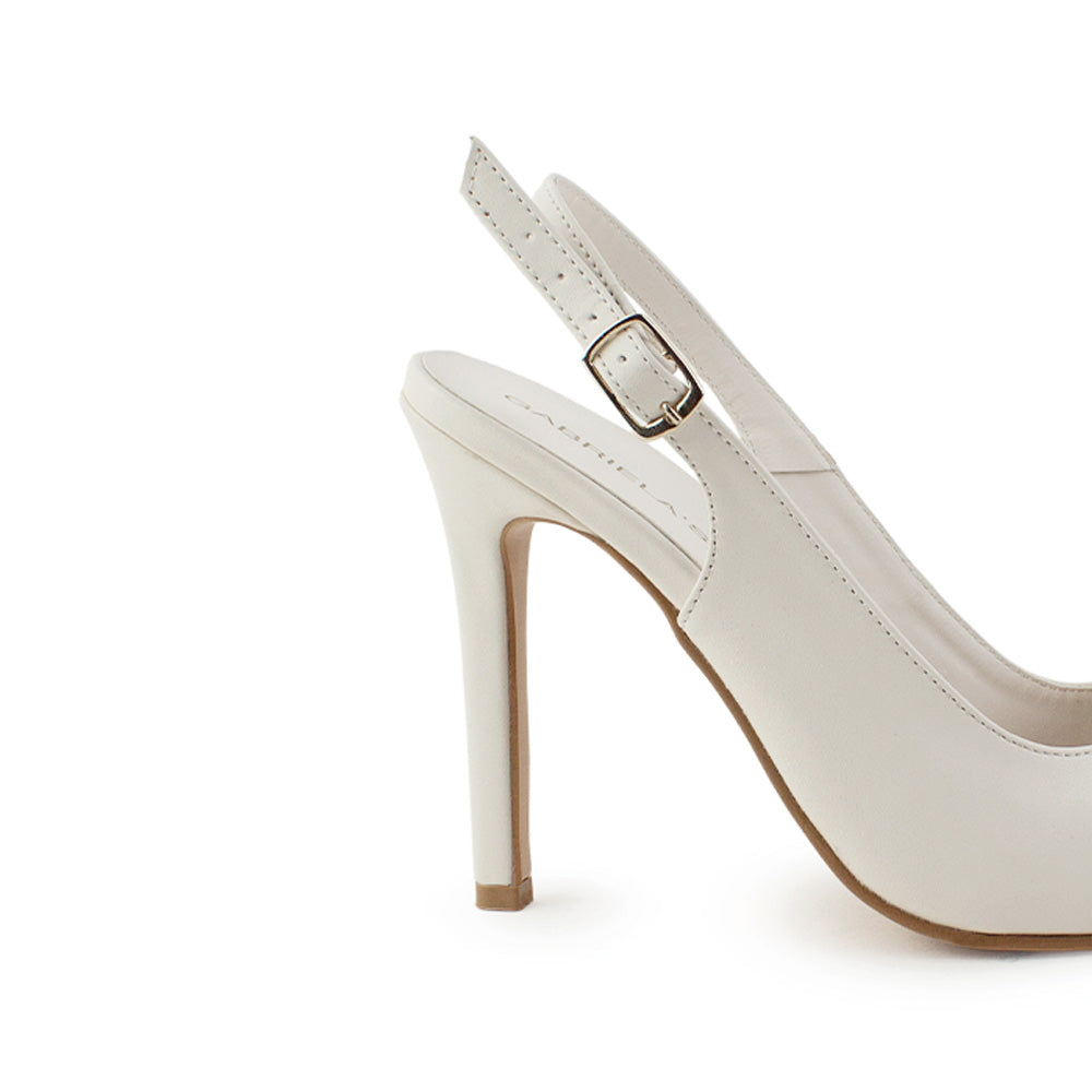 vista trasera del tacón alto 11cm de las zapatillas beige oro para dama 