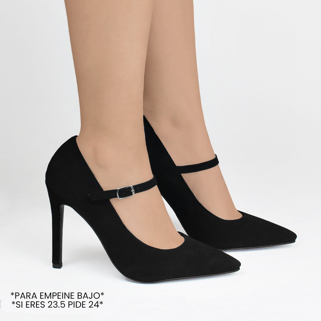 Zapatillas negras para mujer tipo stiletto con pulsera ajustable y tacón de 10cm