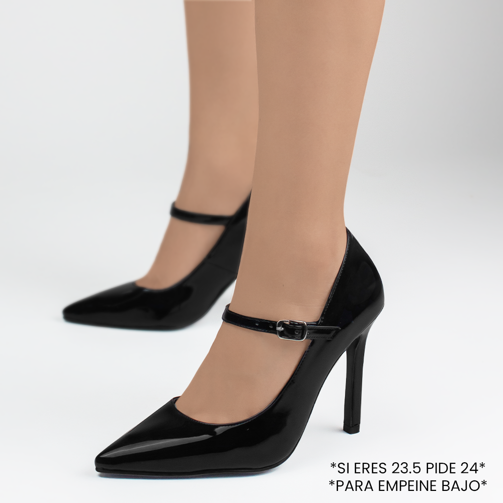 Zapatillas negras para mujer tipo stiletto con pulsera ajustable y tacón de 10cm