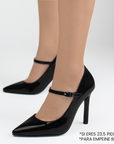 Zapatillas negras para mujer tipo stiletto con pulsera ajustable y tacón de 10cm