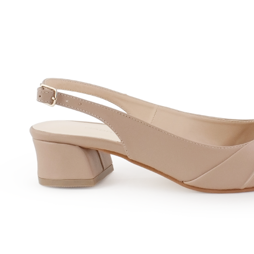 Vista trasera de tacón ancho bajo de 4cm en zapatilla maquillaje para mujer con correa ajustable