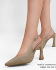 Zapatillas cafes destalonadas para mujer con punta fina cerrada y tacón alto de 11cm