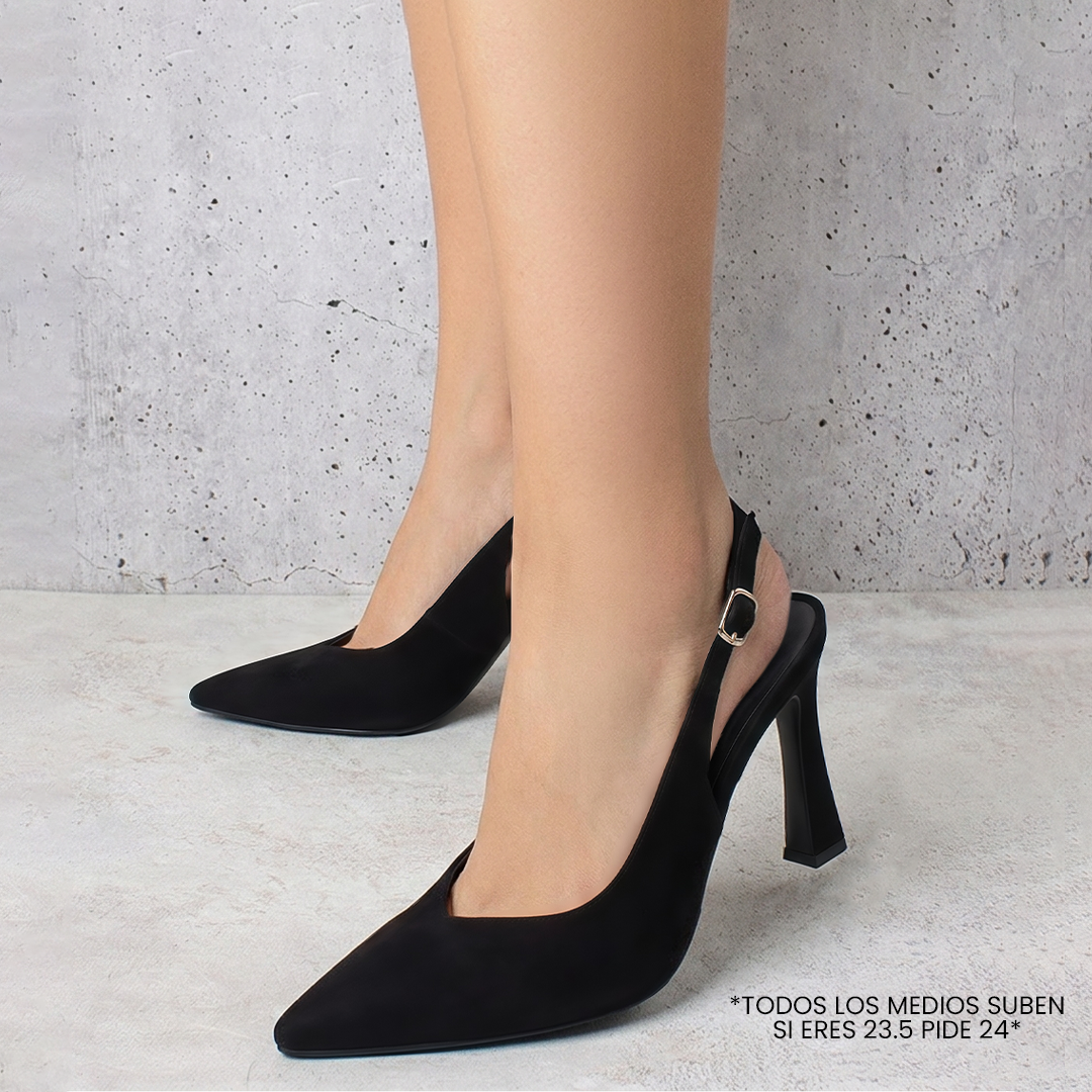 Zapatillas negras destalonadas para mujer con punta fina cerrada y tacón alto de 11cm