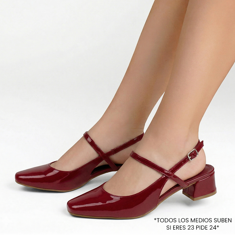 Zapatillas rojas destalonadas para mujer con punta cerrada y tacón bajo cuadrado de 4cm