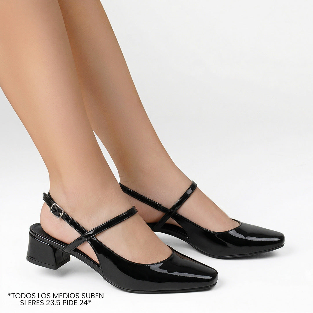 Zapatillas negras destalonadas para mujer con punta cerrada y tacón bajo cuadrado de 4cm