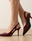 Zapatillas vino tipo stiletto de charol para dama destalonadas con tacón medio 8cm 