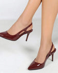 Zapatillas vino tipo stiletto de charol para dama destalonadas con tacón medio 8cm 