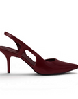 Vista lateral de la zapatilla vino para dama tipo stiletto con tacón medio 8cm y destalonadas 