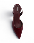 Vista superior de zapatilla vino destalonada tipo stiletto con tacón medio 8cm para dama 