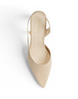 Vista superior de zapatilla beige destalonada tipo stiletto con tacón medio 8cm para dama 