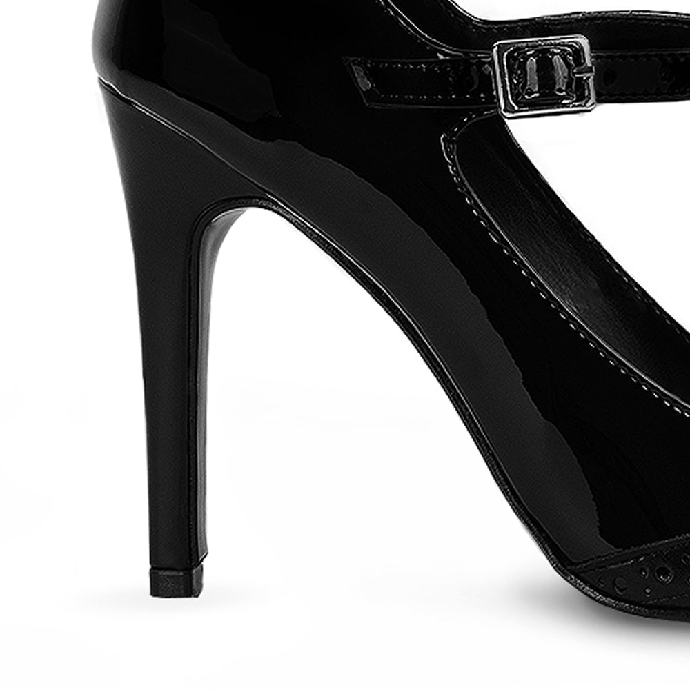 Vista trasera de tacón delgado de 10cm en zapatilla para mujer negra 