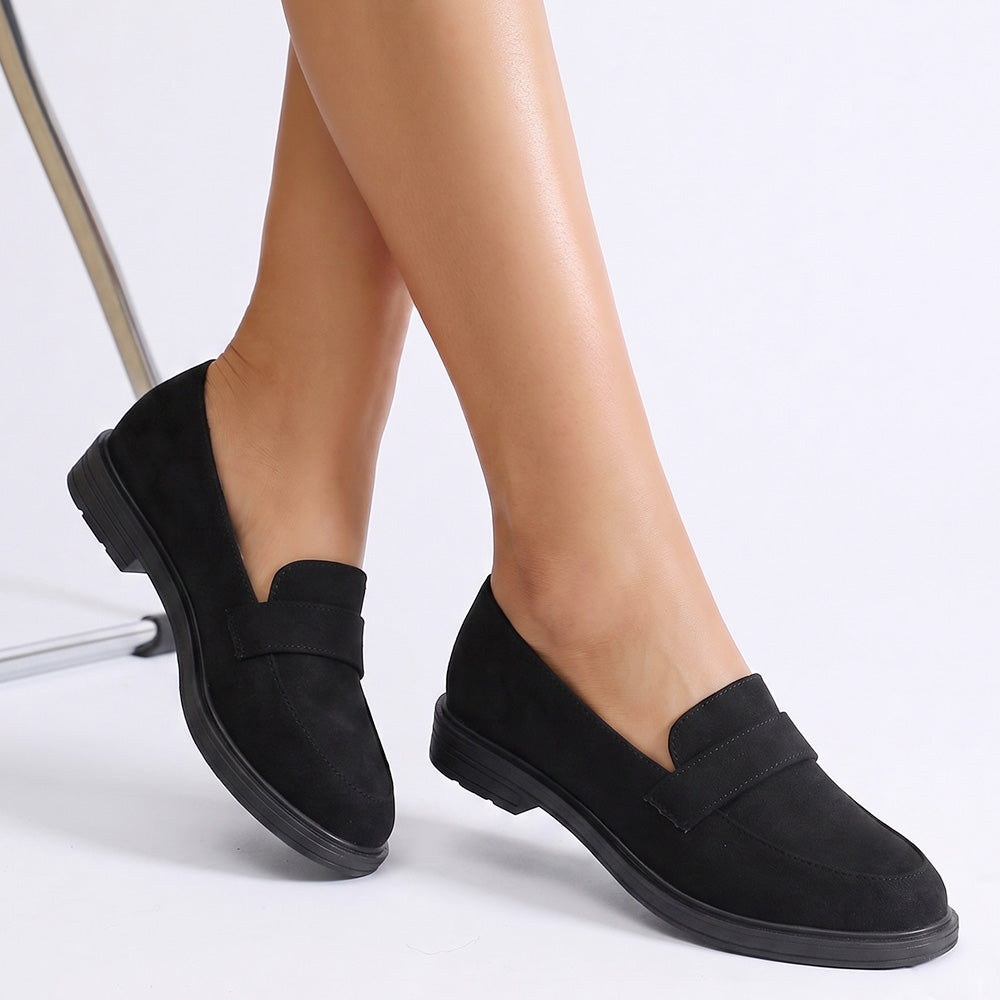 Mocasines negros para mujer de tacón bajo 3cm y tira frontal tipo antifaz 
