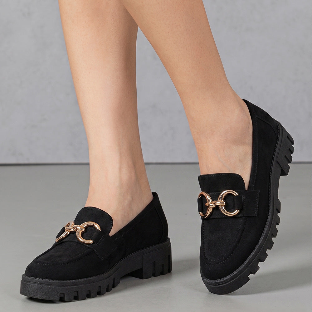 Mocasines negros para mujer de tacón bajo 4cm con herraje