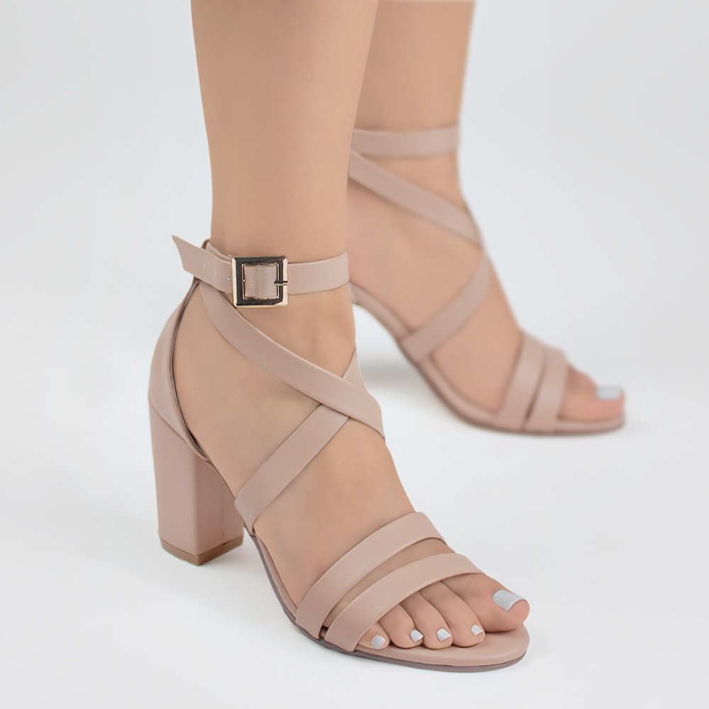Zapatillas maquillaje con tiras y tacón medio de 8cm para mujer 