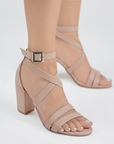 Zapatillas maquillaje con tiras y tacón medio de 8cm para mujer 