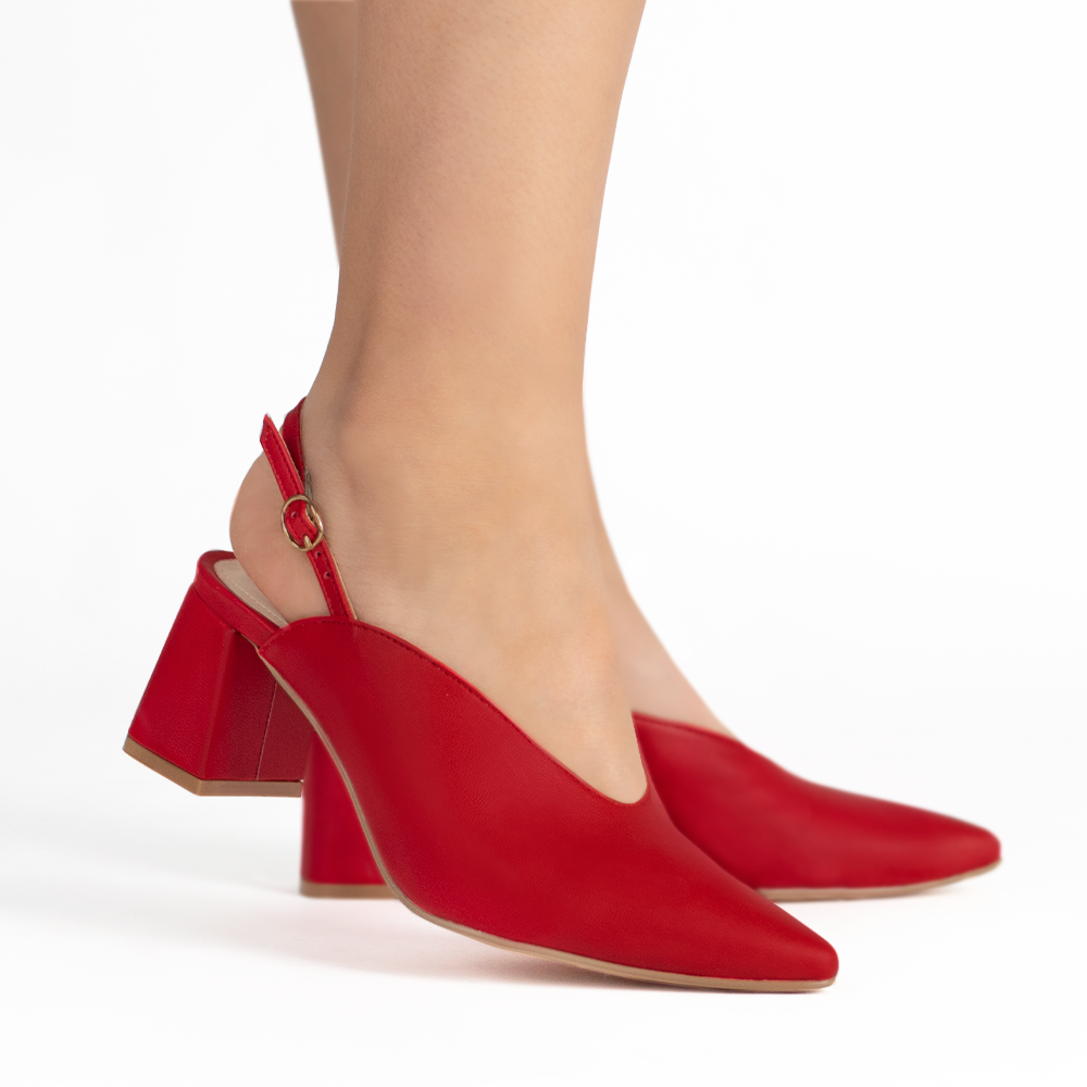 Zapatillas rojas para mujer con hebilla ajustable y tacón ancho de 7cm