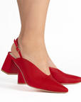 Zapatillas rojas para mujer con hebilla ajustable y tacón ancho de 7cm