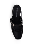 Vista superior de zapatilla negra destalonada para mujer con punta cerrada y taco ancho de 5cm