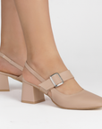 Zapatillas maquillaje destalonada para mujer con tacón bajo de 5cm y hebilla ajustable en el empeine 