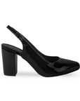 Vista lateral de zapatilla negra destalonada para mujer con punta cerrada y tacón bloque de 8cm