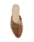 Vista superior de flats tipo mules de meter para mujer con punta fina calada trenzada en color oro rosa 