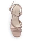 vista superior de zapatillas maquillaje para dama con tiras cruzadas al frente y correa ajustable con tacón alto 11cm para dama 