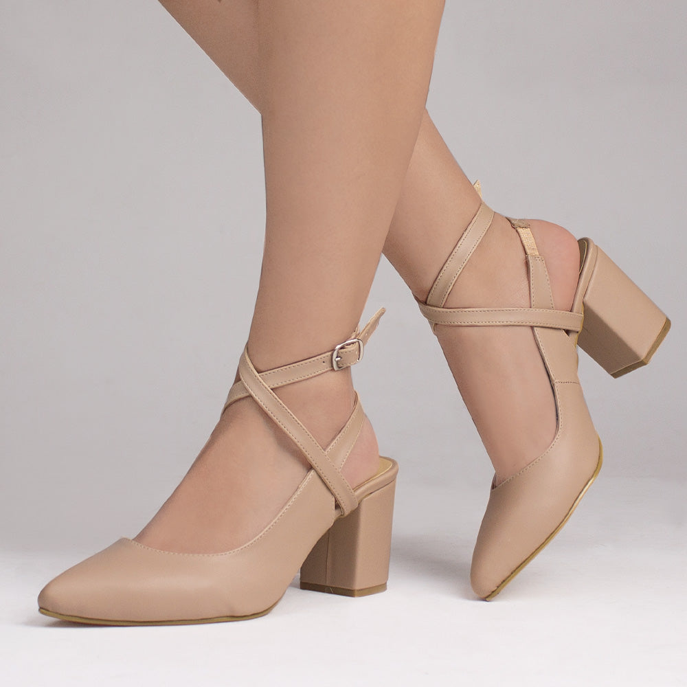 Zapatillas maquillaje para mujer con tacón ancho de 7cm y tiras cruzadas 